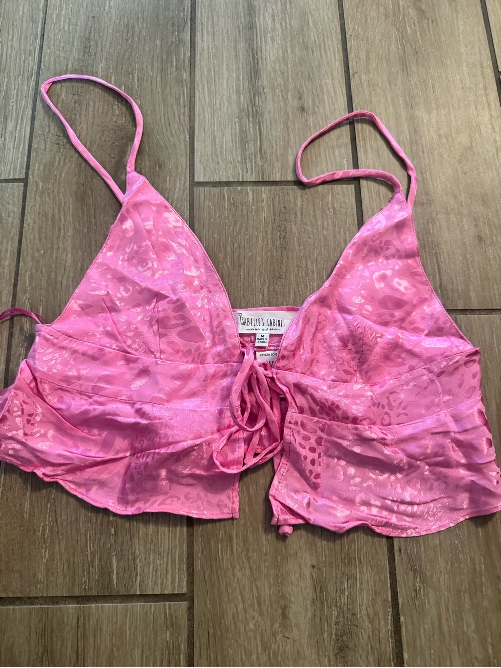 Pattern Pink Satin Tie-Front Crop Top